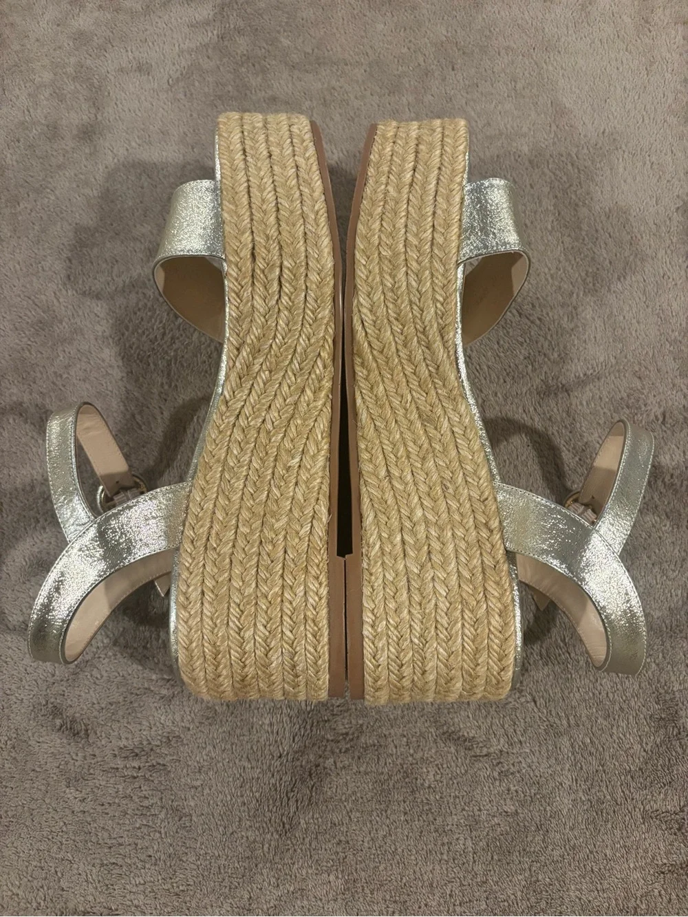 Stuart Weitzman Taborah Metallic Gold Leather Espadrille Platform Sandals Size 7